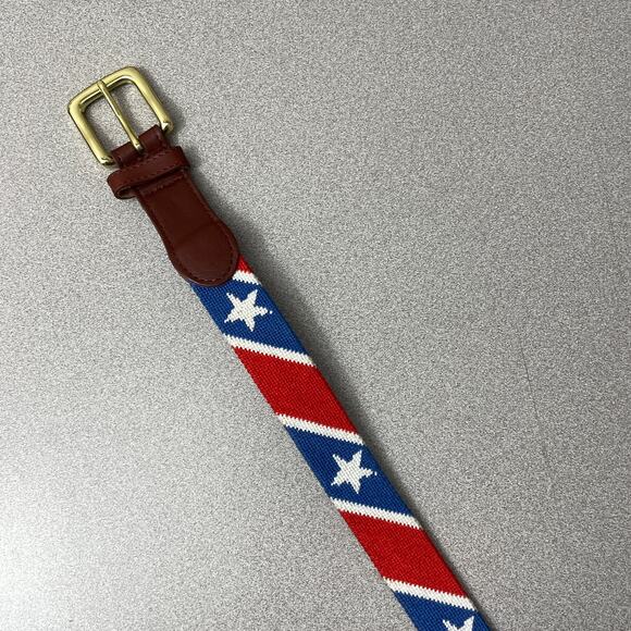 Tucker Blair Needlepoint Belt Mens 34 Brown Leather Flag USA America Star Stripe - Picture 3 of 8